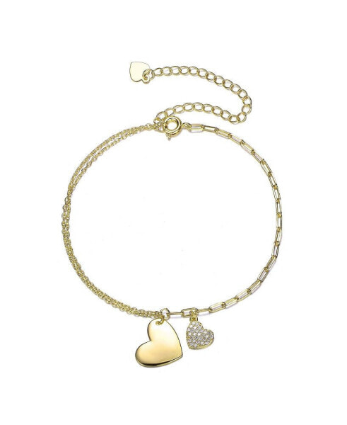 14K Gold Plated Cubic Zirconia Adjustable Heart Charm Bracelet