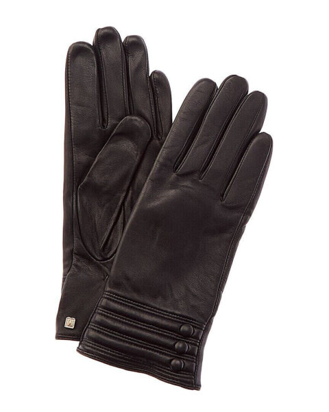 Bruno Magli Channel Quilted Cuff Cashmere-Lined Leather Gloves Women's