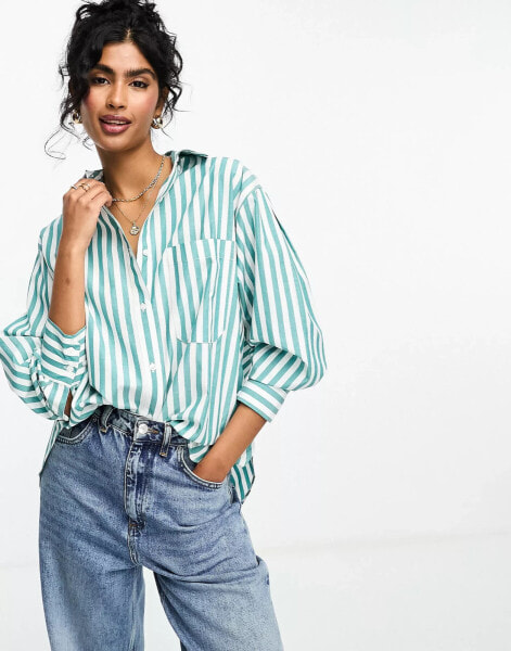 ASOS DESIGN oversized shirt in green stripe