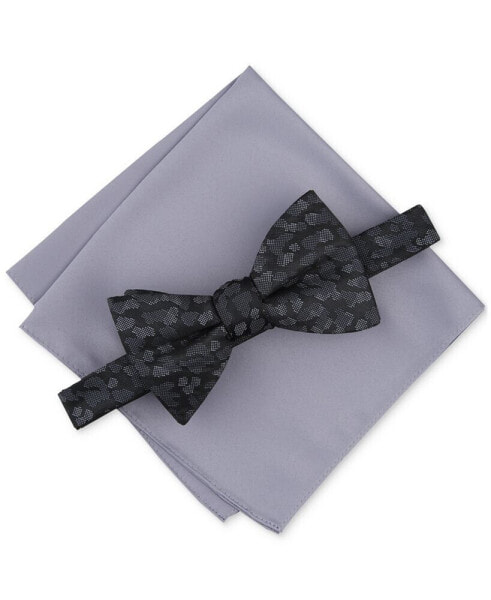 Men's Abstract Pattern Bow Tie & Solid Pocket Square Set, Created for Macy's