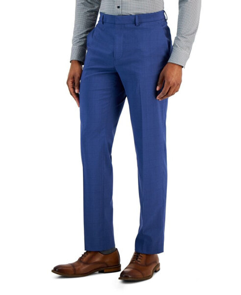 Men's Slim-Fit Tonal Windowpane Dress Pants