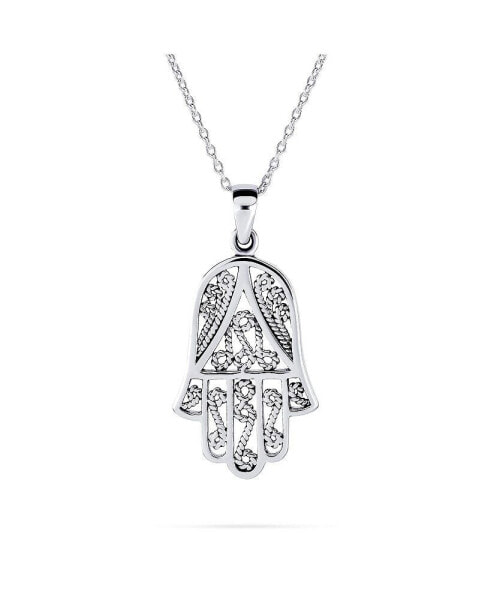 Yoga Delicate Filigree Swirl Amulet Talisman Fatima Hand Of God Hamsa Pendant Necklace For Women For Teen .925 Sterling Silver