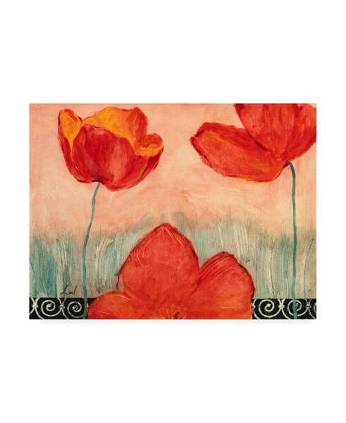 Pablo Esteban Watercolor Red Flowers 1 Canvas Art - 36.5" x 48"