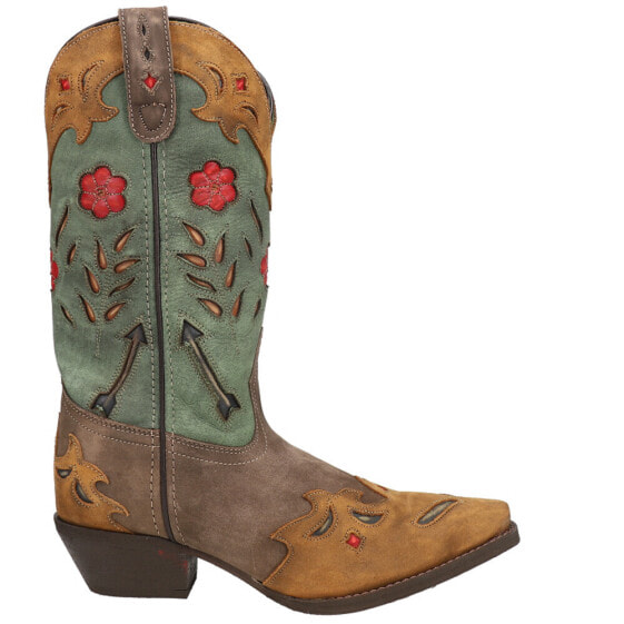 Laredo Miss Kate Floral Tooled Inlay Snip Toe Cowboy Womens Brown Dress Boots 5