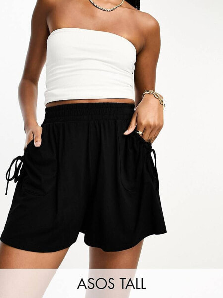 ASOS DESIGN Tall shirred waist pocket short in black