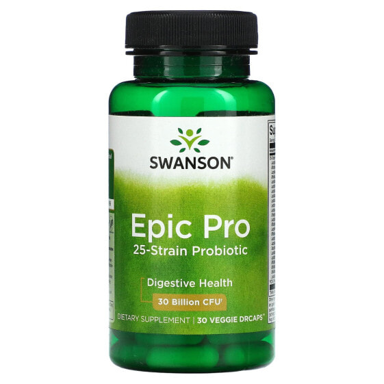 Пробиотик для пищеварительной системы Swanson Epic Pro 25-Strain, Digestive, 30 млрд КОЕ, 30 веганских капсул