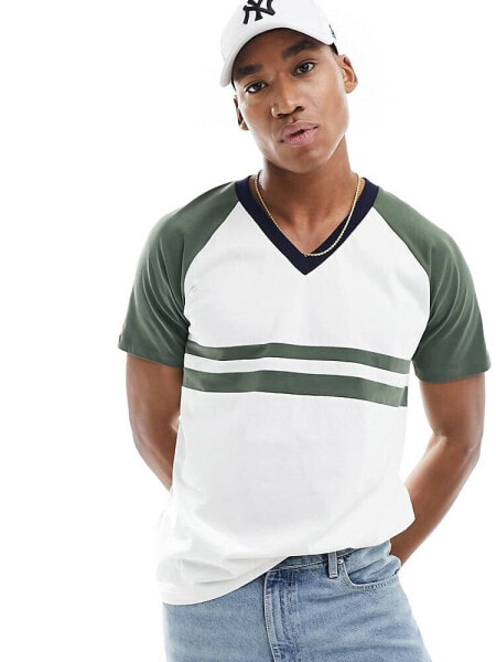 ASOS DESIGN raglan t-shirt with white and green cut & sew