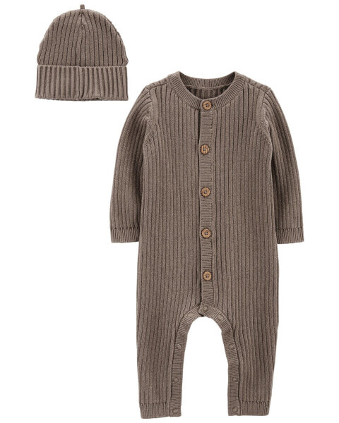 Baby 2-Piece Sweater Jumpsuit & Cap Set 3M