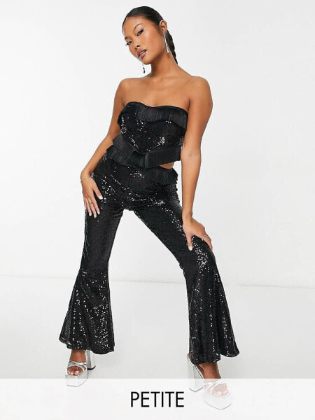 Collective the Label Petite exclusive cut-out fringe sequin jumpsuit in black