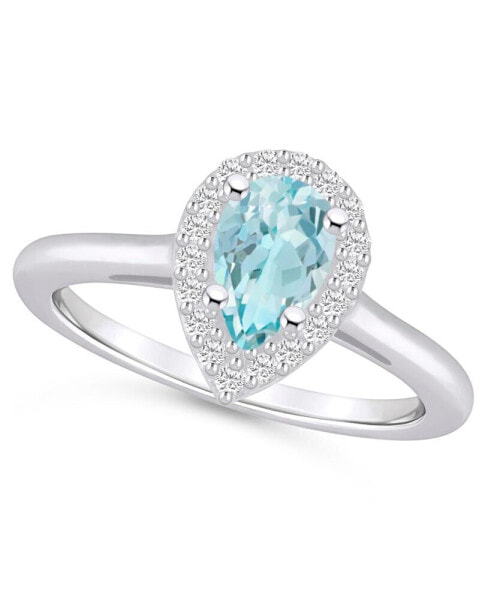 Aquamarine (3/4 ct. t.w.) and Diamond (1/5 ct. t.w.) Halo Ring in 14K White Gold