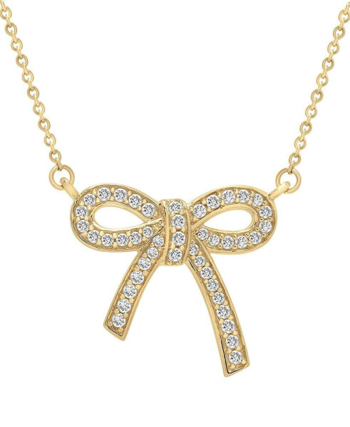 Wrapped diamond Bow Pendant Necklace (1/4 ct. t.w.) in 14k Yellow or Rose Gold, 17-3/4" + 2" extender, Created for Macy's