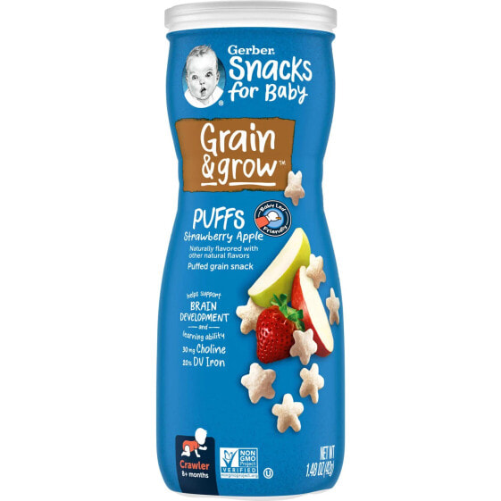 Snacks for Baby, Grain & Grow, Puffs, Puffed Grain Snack, 8+ Months, Strawberry Apple, 1.48 oz (42 g)