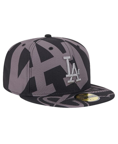 Men's Black Los Angeles Dodgers Logo Fracture 59FIFTY Fitted Hat