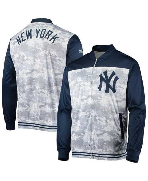 Куртка для мужчин Stitches военного стиля с полной застежкой в цвете Navy New York Yankees