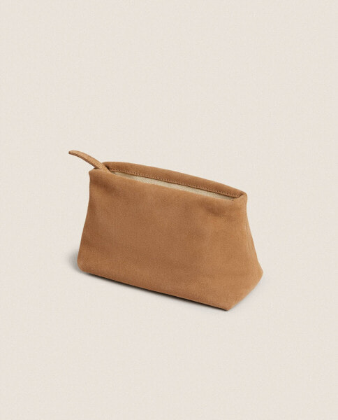 Small split suede toiletry bag