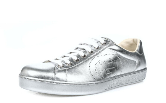 Gucci Mens Silver Ace Metallic Leather Sneakers Size 8.5G /9.5US