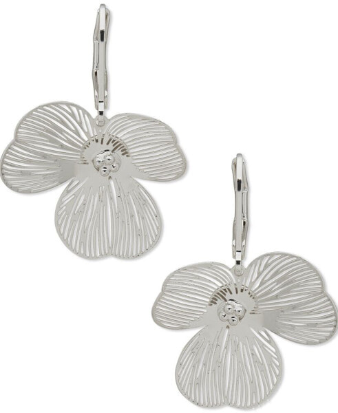 Silver-Tone Openwork Flower Drop Earrings