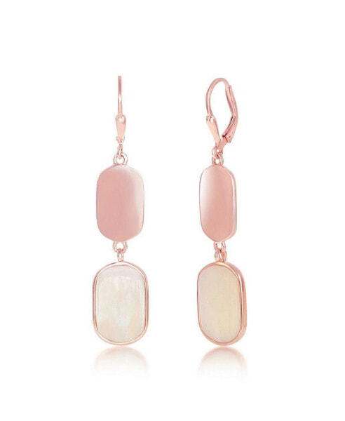 Sterling Silver Polished and Pink Mother of Pearl Earrings - Rose Gold Plated