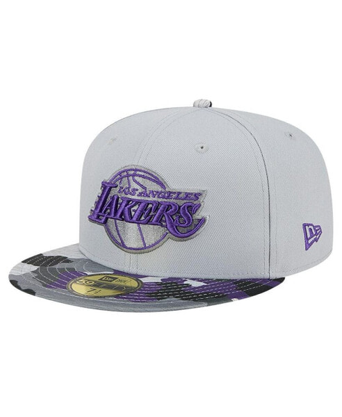 Men's Gray Los Angeles Lakers Active Color Camo Visor 59FIFTY Fitted Hat