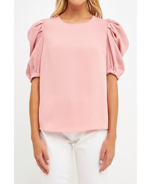 Women's Pleated Puff Sleeve Top