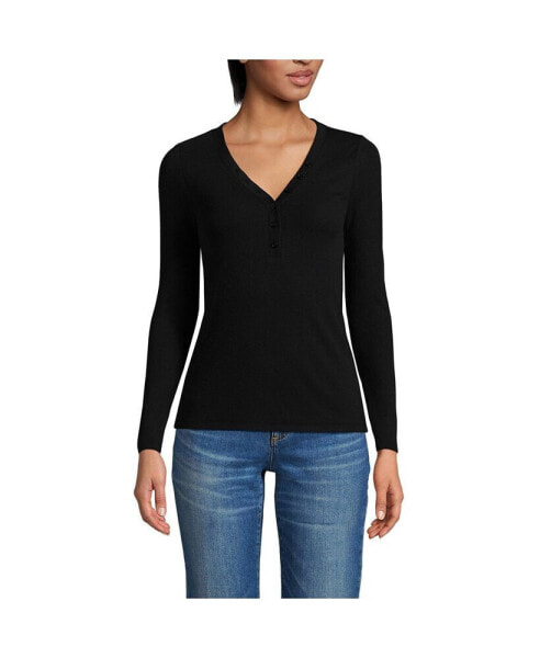 Petite Drapey Rib Skimming Long Sleeve Henley T-Shirt