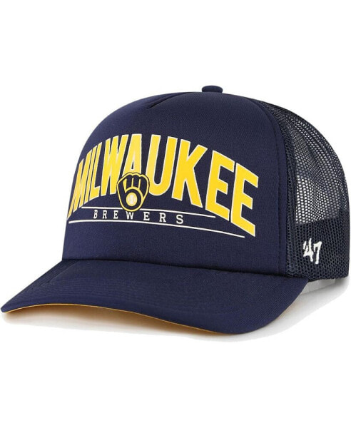 Men's Navy Milwaukee Brewers Backhaul Foam Trucker Snapback Hat