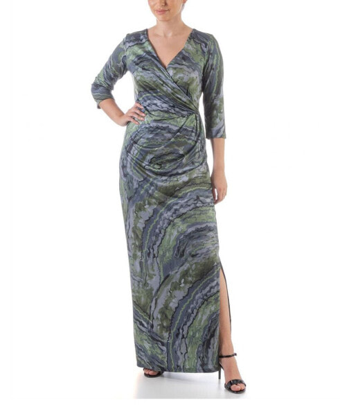 Women's Faux Wrap Side Slit Maxi Dress