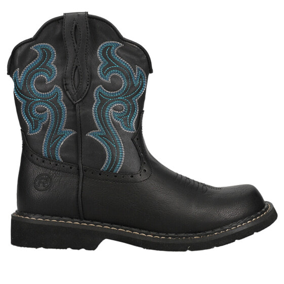 Roper Chunk Rider Embroidery Round Toe Cowboy Womens Black Casual Boots 09-021-