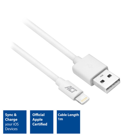 ACT AC3011 - 1 m - Lightning - USB A - Male - Male - White