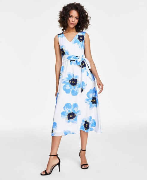 Women's Floral Print Sleeveless Midi Dress, PXXS-3X