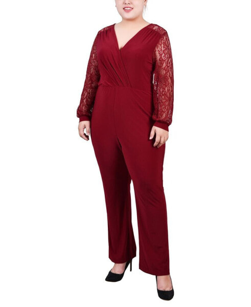 Plus Size Jumpsuit with Lace Sleeve