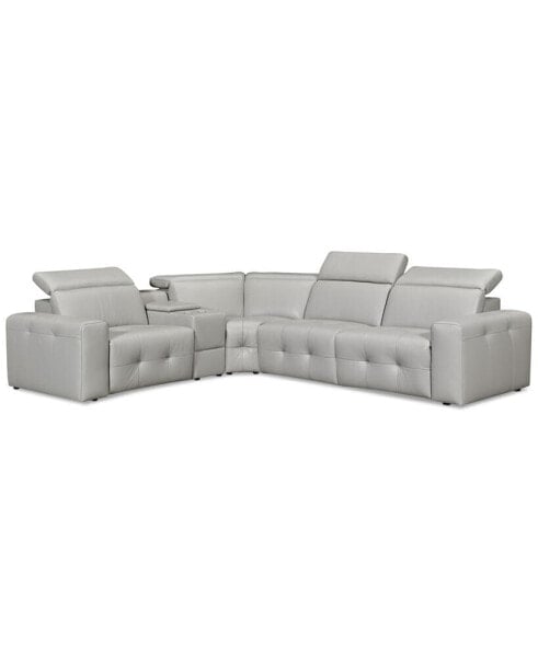 CLOSEOUT! Haigan 5-Pc. Leather "L" Shape Sectional Sofa with 2 Power Recliners, Created for Macy's