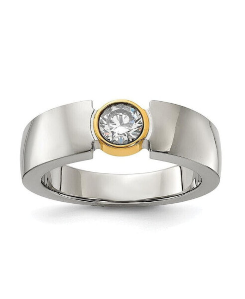 Stainless Steel Polished Yellow IP-plated with CZ Tapered Ring