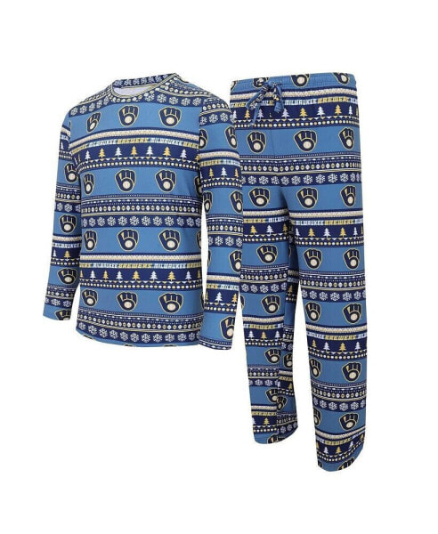 Men's Navy Milwaukee Brewers Knit Ugly Sweater Long Sleeve Top and Pants Set