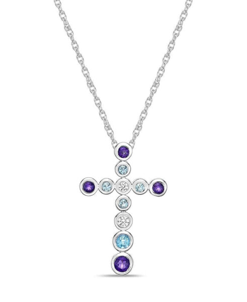 Macy's sterling Silver modern 3/4 (ct. t. w.) Multi-Gemstone Bezel Set Cross Pendant Necklace