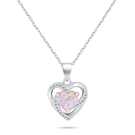 Charming silver heart necklace with opal NCL154WP