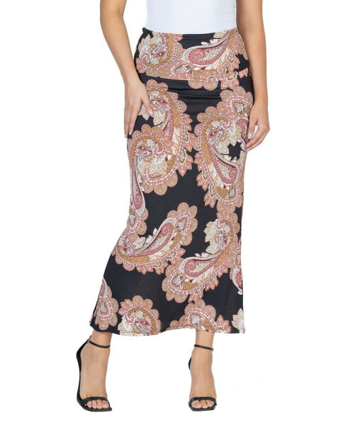 Women's Black Paisley Print Fold over Maxi Skirt