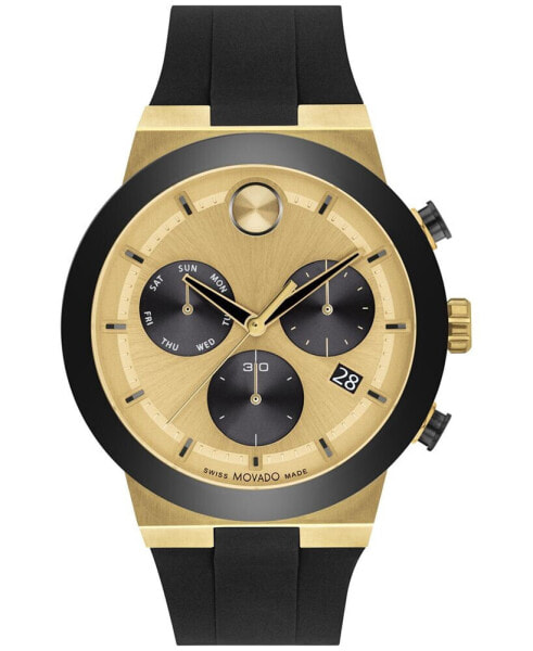 Men's Swiss Chronograph Bold Fusion Black Silicone Strap Watch 44mm