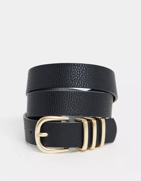 Pieces gold buckle belt in black