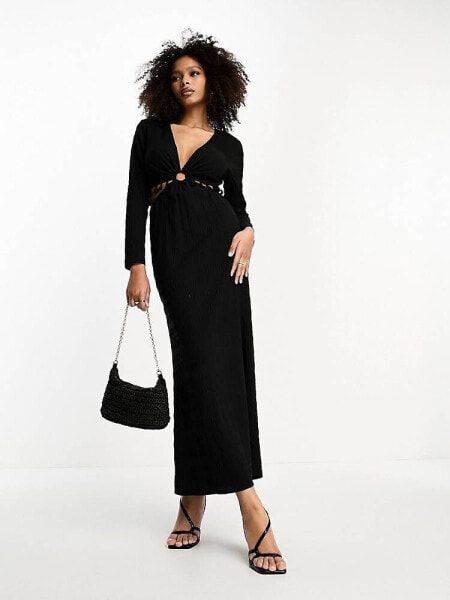 Never Fully Dressed textured cut-out tassel midaxi dress in black