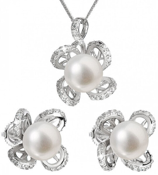 Luxury silver set with genuine pearls Pavon 29016.1