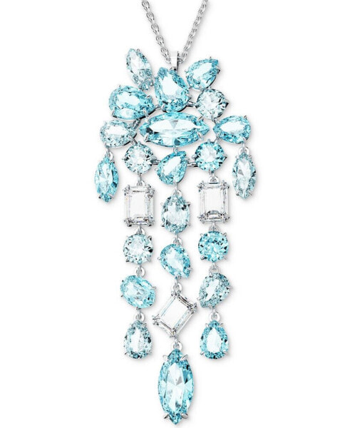 Silver-Tone Gema Blue Crystal Chandelier Pendant Necklace, 17-3/4" + 8" extender