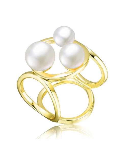 Sterling Silver 14k Gold Plated with Freshwater Pearls Ball Ring