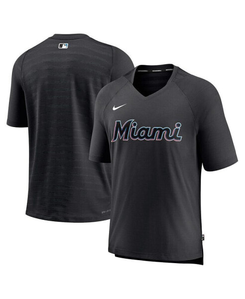 Men's Black Miami Marlins Authentic Collection Pregame Raglan Performance V-Neck T-shirt