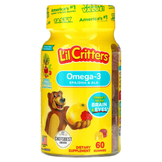 Витаминный комплекс L'il Critters Omega-3, Малиново-лимонадные желейки, 120 шт.
