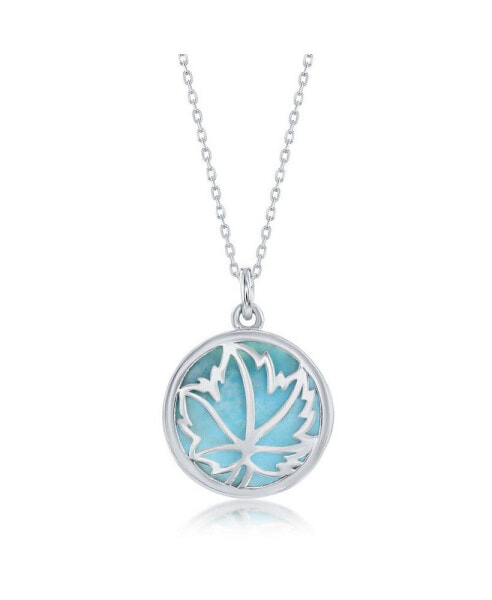 Sterling Silver Leaf Round Larimar Necklace