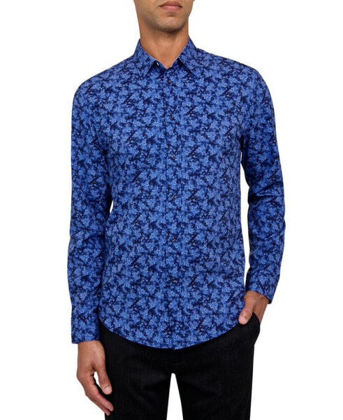 Men's Non-Iron Performance Stretch Moisture-Wicking Abstract Floral Button-Down Shirt