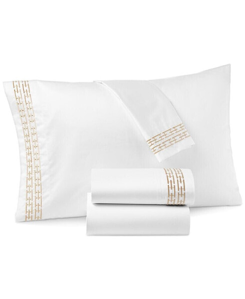 Chain Links Embroidered 100% Pima Cotton 4-Pc. Sheet Set, King, Created for Macy's