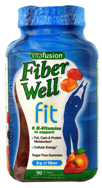 Vitafusion Fiber Well Fit Комплекс с клетчаткой и витаминами группы В для поддержки пищеварения и регулярности во время диеты 90 мармеладок с ягодным вкусом
