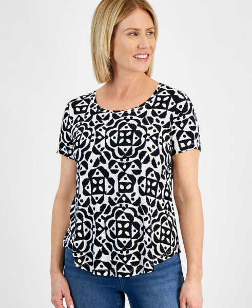 Футболка JM Collection Petite Graphic Grandeur Printed Short-Sleeve, созданная для Macy's